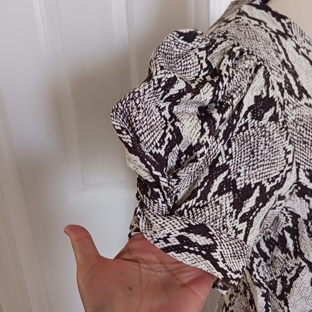 A.L.C. Brinley Snakeskin Puff Short Sleeves Mini Dress - Picture 11 of 16
